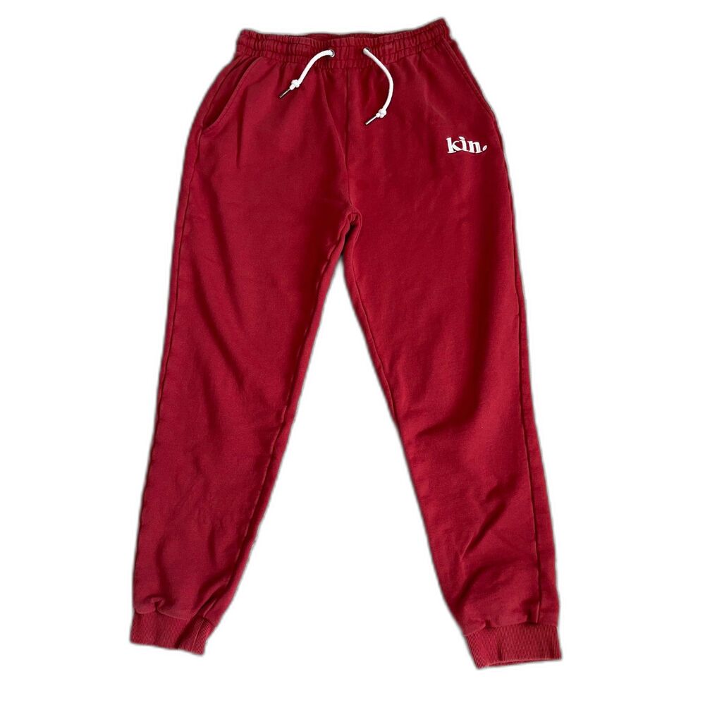 KIN Red Unisex Joggers Satin Lined Pockets French Terry Shark Tank Size Large